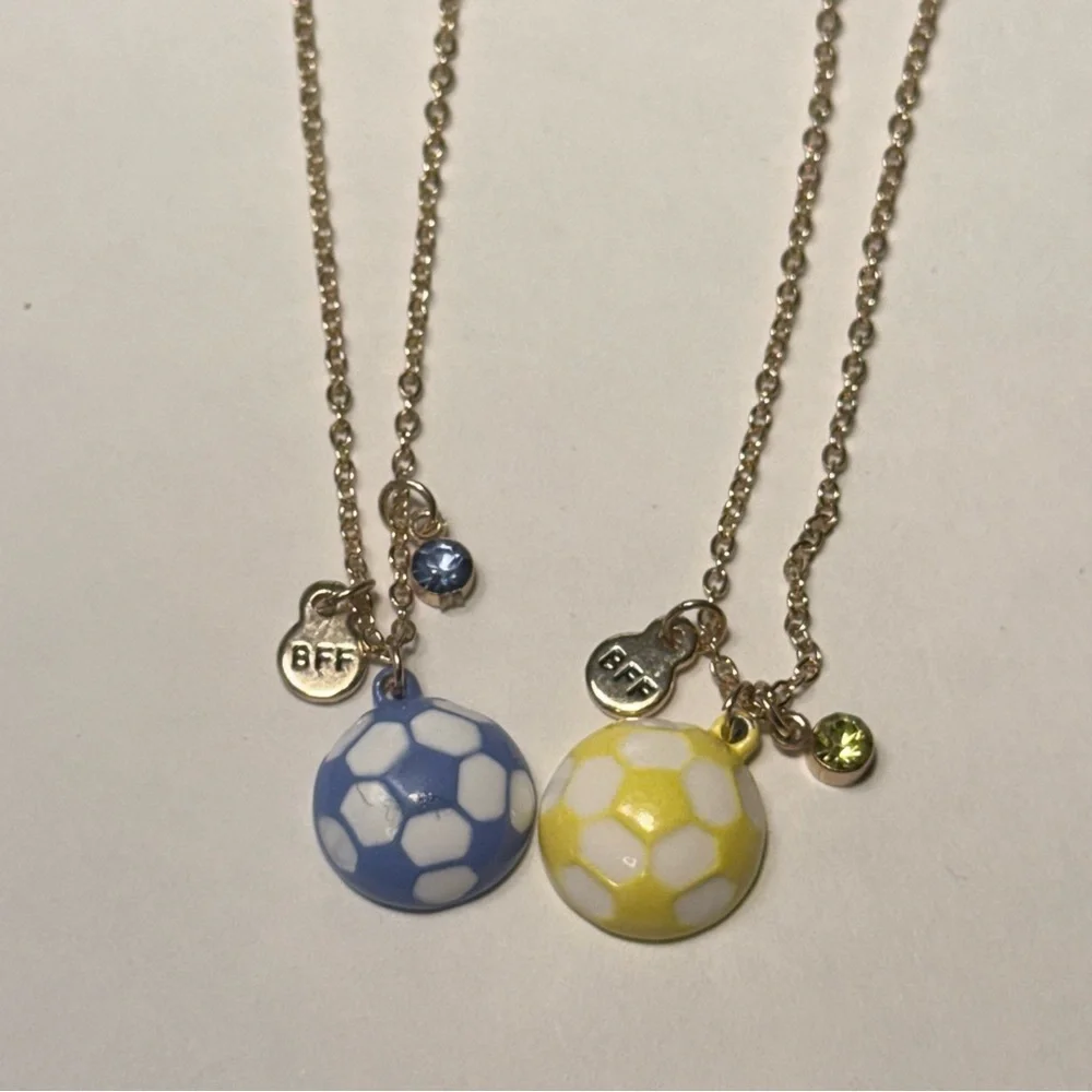 Claire's Blue and Yellow Soccer Ball BFF Necklace Set